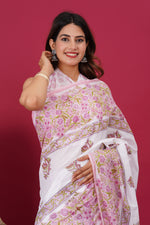 Load image into Gallery viewer, Mulmul Cotton Saree with Hand Block Print - Shivanya Handicrafts Women's Traditional Indian Wear