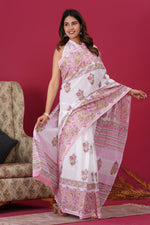 Load image into Gallery viewer, Mulmul Cotton Saree with Hand Block Print - Shivanya Handicrafts Women's Traditional Indian Wear