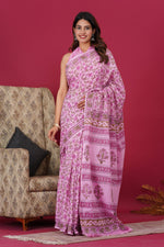 Load image into Gallery viewer, Mulmul Cotton Saree with Hand Block Print - Shivanya Handicrafts Women's Traditional Indian Wear