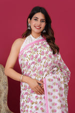 Load image into Gallery viewer, Mulmul Cotton Saree with Hand Block Print - Shivanya Handicrafts Women's Traditional Indian Wear