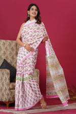 Load image into Gallery viewer, Mulmul Cotton Saree with Hand Block Print - Shivanya Handicrafts Women's Traditional Indian Wear