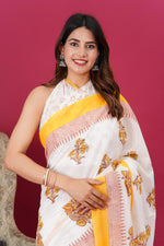 Load image into Gallery viewer, Mulmul Cotton Saree with Hand Block Print - Shivanya Handicrafts Women's Traditional Indian Wear