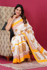 Load image into Gallery viewer, Mulmul Cotton Saree with Hand Block Print - Shivanya Handicrafts Women's Traditional Indian Wear