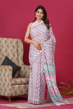 Load image into Gallery viewer, Mulmul Cotton Saree with Hand Block Print - Shivanya Handicrafts Women's Traditional Indian Wear