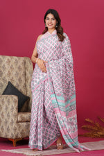 Load image into Gallery viewer, Mulmul Cotton Saree with Hand Block Print - Shivanya Handicrafts Women's Traditional Indian Wear