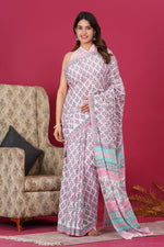 Load image into Gallery viewer, Mulmul Cotton Saree with Hand Block Print - Shivanya Handicrafts Women's Traditional Indian Wear