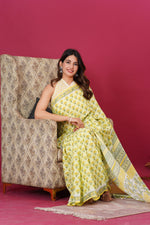 Load image into Gallery viewer, Mulmul Cotton Saree with Hand Block Print - Shivanya Handicrafts Women's Traditional Indian Wear