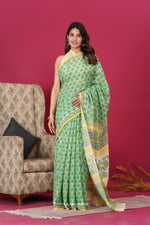 Load image into Gallery viewer, Mulmul Cotton Saree with Hand Block Print - Shivanya Handicrafts Women's Traditional Indian Wear