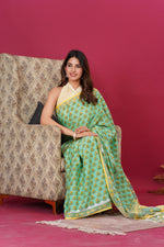 Load image into Gallery viewer, Mulmul Cotton Saree with Hand Block Print - Shivanya Handicrafts Women's Traditional Indian Wear