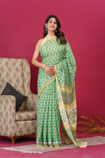 Load image into Gallery viewer, Mulmul Cotton Saree with Hand Block Print - Shivanya Handicrafts Women's Traditional Indian Wear