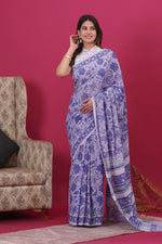 Load image into Gallery viewer, Mulmul Cotton Saree with Hand Block Print - Shivanya Handicrafts Women's Traditional Indian Wear