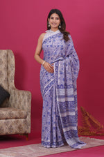 Load image into Gallery viewer, Mulmul Cotton Saree with Hand Block Print - Shivanya Handicrafts Women's Traditional Indian Wear