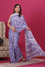 Load image into Gallery viewer, Mulmul Cotton Saree with Hand Block Print - Shivanya Handicrafts Women's Traditional Indian Wear