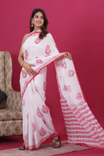 Load image into Gallery viewer, Mulmul Cotton Saree with Hand Block Print - Shivanya Handicrafts Women's Traditional Indian Wear