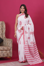 Load image into Gallery viewer, Mulmul Cotton Saree with Hand Block Print - Shivanya Handicrafts Women's Traditional Indian Wear