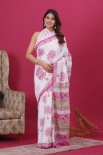 Load image into Gallery viewer, Mulmul Cotton Saree with Hand Block Print - Shivanya Handicrafts Women's Traditional Indian Wear