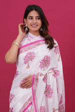 Load image into Gallery viewer, Mulmul Cotton Saree with Hand Block Print - Shivanya Handicrafts Women's Traditional Indian Wear