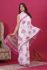 Load image into Gallery viewer, Mulmul Cotton Saree with Hand Block Print - Shivanya Handicrafts Women's Traditional Indian Wear