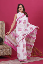 Load image into Gallery viewer, Mulmul Cotton Saree with Hand Block Print - Shivanya Handicrafts Women's Traditional Indian Wear