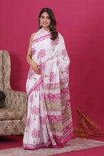 Load image into Gallery viewer, Mulmul Cotton Saree with Hand Block Print - Shivanya Handicrafts Women's Traditional Indian Wear