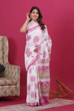 Load image into Gallery viewer, Mulmul Cotton Saree with Hand Block Print - Shivanya Handicrafts Women's Traditional Indian Wear