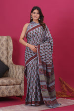 Load image into Gallery viewer, Mulmul Cotton Saree with Hand Block Print - Shivanya Handicrafts Women's Traditional Indian Wear
