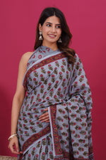 Load image into Gallery viewer, Mulmul Cotton Saree with Hand Block Print - Shivanya Handicrafts Women's Traditional Indian Wear