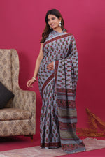 Load image into Gallery viewer, Mulmul Cotton Saree with Hand Block Print - Shivanya Handicrafts Women's Traditional Indian Wear