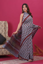 Load image into Gallery viewer, Mulmul Cotton Saree with Hand Block Print - Shivanya Handicrafts Women's Traditional Indian Wear