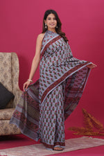 Load image into Gallery viewer, Mulmul Cotton Saree with Hand Block Print - Shivanya Handicrafts Women's Traditional Indian Wear