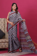 Load image into Gallery viewer, Mulmul Cotton Saree with Hand Block Print - Shivanya Handicrafts Women's Traditional Indian Wear