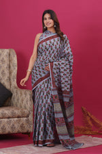 Load image into Gallery viewer, Mulmul Cotton Saree with Hand Block Print - Shivanya Handicrafts Women's Traditional Indian Wear