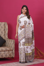 Load image into Gallery viewer, Mulmul Cotton Saree with Hand Block Print - Shivanya Handicrafts Women's Traditional Indian Wear
