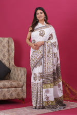 Load image into Gallery viewer, Mulmul Cotton Saree with Hand Block Print - Shivanya Handicrafts Women's Traditional Indian Wear
