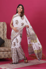 Load image into Gallery viewer, Mulmul Cotton Saree with Hand Block Print - Shivanya Handicrafts Women's Traditional Indian Wear