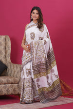 Load image into Gallery viewer, Mulmul Cotton Saree with Hand Block Print - Shivanya Handicrafts Women's Traditional Indian Wear