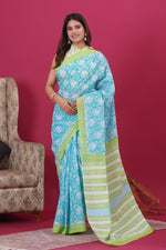 Load image into Gallery viewer, Mulmul Cotton Saree with Hand Block Print - Shivanya Handicrafts Women's Traditional Indian Wear
