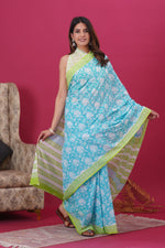 Load image into Gallery viewer, Mulmul Cotton Saree with Hand Block Print - Shivanya Handicrafts Women's Traditional Indian Wear