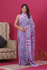 Load image into Gallery viewer, Mulmul Cotton Saree with Hand Block Print - Shivanya Handicrafts Women's Traditional Indian Wear
