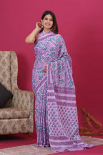 Load image into Gallery viewer, Mulmul Cotton Saree with Hand Block Print - Shivanya Handicrafts Women's Traditional Indian Wear