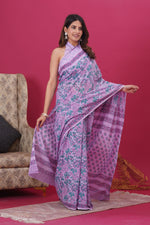 Load image into Gallery viewer, Mulmul Cotton Saree with Hand Block Print - Shivanya Handicrafts Women's Traditional Indian Wear