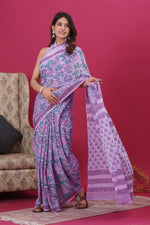Load image into Gallery viewer, Mulmul Cotton Saree with Hand Block Print - Shivanya Handicrafts Women's Traditional Indian Wear
