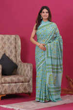 Load image into Gallery viewer, Mulmul Cotton Saree with Hand Block Print - Shivanya Handicrafts Women's Traditional Indian Wear
