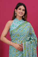 Load image into Gallery viewer, Mulmul Cotton Saree with Hand Block Print - Shivanya Handicrafts Women's Traditional Indian Wear