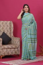 Load image into Gallery viewer, Mulmul Cotton Saree with Hand Block Print - Shivanya Handicrafts Women's Traditional Indian Wear