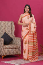 Load image into Gallery viewer, Mulmul Cotton Saree with Hand Block Print - Shivanya Handicrafts Women's Traditional Indian Wear