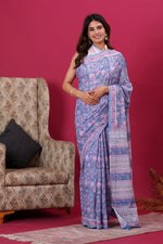 Load image into Gallery viewer, Mulmul Cotton Saree with Hand Block Print - Shivanya Handicrafts Women's Traditional Indian Wear