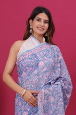 Load image into Gallery viewer, Mulmul Cotton Saree with Hand Block Print - Shivanya Handicrafts Women's Traditional Indian Wear