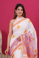 Load image into Gallery viewer, Mulmul Cotton Saree with Hand Block Print - Shivanya Handicrafts Women's Traditional Indian Wear