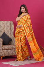 Load image into Gallery viewer, Mulmul Cotton Saree with Hand Block Print - Shivanya Handicrafts Women's Traditional Indian Wear